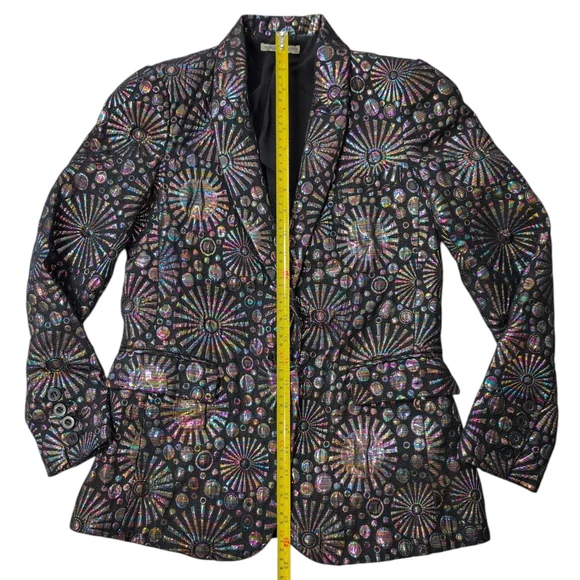 Rebecca Minkoff Blazer Jacket Womens 0 Black Base/Iridescent Maximalist Textured - Picture 2 of 15